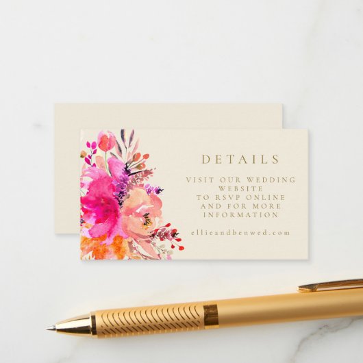 Elegant Roze Waterverf Bloemen Bruiloft Website QR Informatiekaartje (Voorkant / Achterkant in situ)