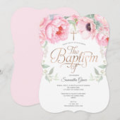 Elegant, Roze, Waterverf, Bloemen, Christening Kaart (Voorkant / Achterkant)