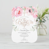 Elegant, Roze, Waterverf, Bloemen, Christening Kaart (Staand voorkant)