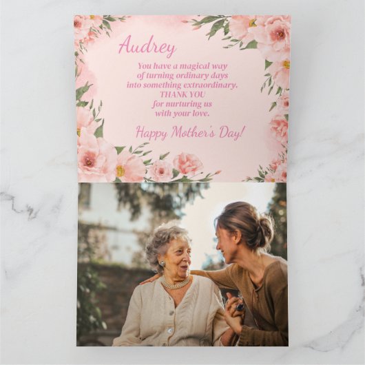 Elegant Roze Waterverf Bloemen Moederdag Kaart (Binnen)