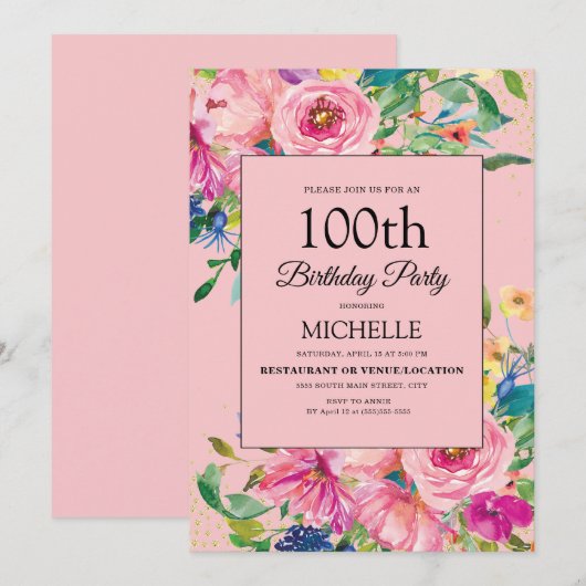 Elegant Roze Waterverf Bloemen Verjaardag Kaart (Voorkant / Achterkant)