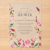 Elegant Roze Waterverf Bloemen Vrijgezellenfeest Acryl Uitnodigingen (Voorkant)