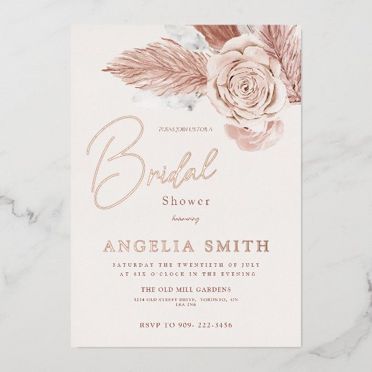 Elegant Roze Waterverf Bloemen Vrijgezellenfeest E Folie Uitnodiging (Voorkant)