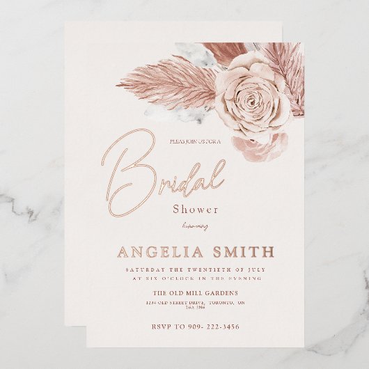 Elegant Roze Waterverf Bloemen Vrijgezellenfeest E Folie Uitnodiging (Voorkant / Achterkant)