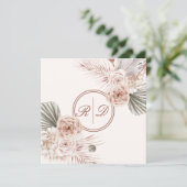 Elegant Roze Waterverf Bloemige Monogram Bruiloft Bedankkaart (Staand voorkant)