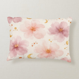 Elegant Roze Waterverf Bloemmotief Accent Kussen