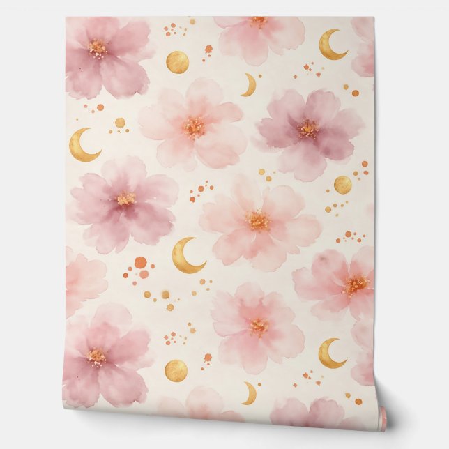Elegant Roze Waterverf Bloemmotief Behang (Afrollen)