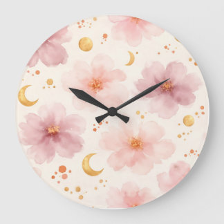 Elegant Roze Waterverf Bloemmotief Grote Klok
