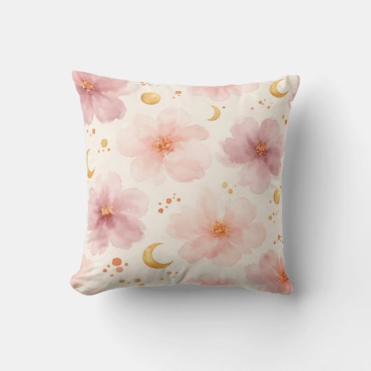 Elegant Roze Waterverf Bloemmotief Kussen (Voorkant)