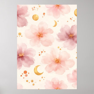 Elegant Roze Waterverf Bloemmotief Poster