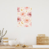 Elegant Roze Waterverf Bloemmotief Poster (Keuken)