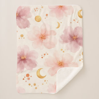 Elegant Roze Waterverf Bloemmotief Sherpa Deken