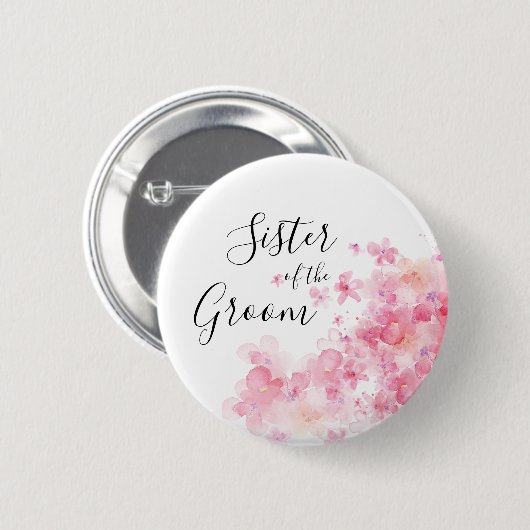 Elegant roze waterverf blozusje van de bruidegom ronde button 5,7 cm (Voorkant /achterkant)