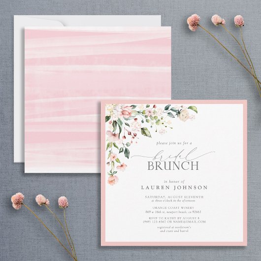 Elegant roze Waterverf Botanische Bridal Brunch Kaart