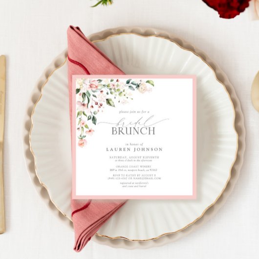 Elegant roze Waterverf Botanische Bridal Brunch Kaart