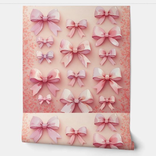 Elegant Roze Waterverf Bows Patroon Behang (Afrollen)