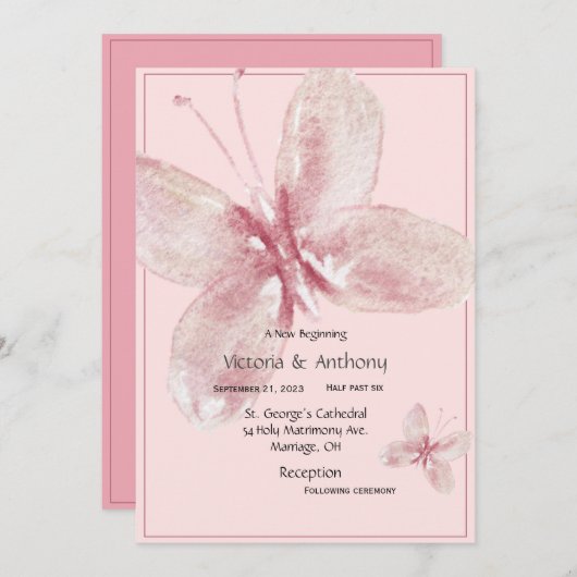 Elegant roze Waterverf Butterfly Kaart (Voorkant / Achterkant)