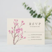 Elegant roze Waterverf Cherry Blossom Wedding RSVP Kaartje (Staand voorkant)