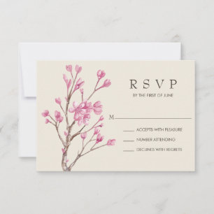 Elegant roze Waterverf Cherry Blossom Wedding RSVP Kaartje