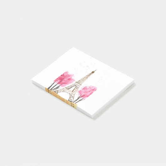 Elegant roze waterverf Eiffeltoren Parijs Post-it® Notes (Schuin)