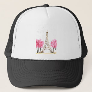 Elegant roze waterverf Eiffeltoren Parijs Trucker Pet