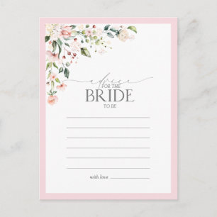 Elegant roze Waterverf Floral advies aan de Bride Briefkaart