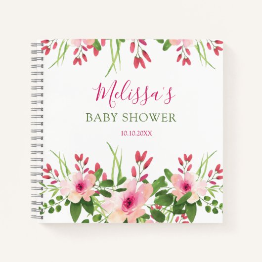 Elegant roze Waterverf Floral Baby shower Guest  Notitieboek (Voorkant)