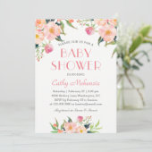 Elegant roze Waterverf Floral Baby shower Kaart (Staand voorkant)