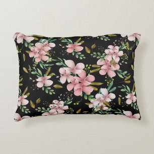 Elegant roze Waterverf Floral Black botanisch Accent Kussen