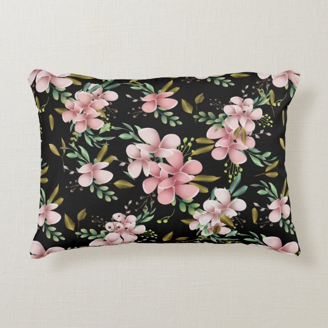 Elegant roze Waterverf Floral Black botanisch Accent Kussen (Voorkant)