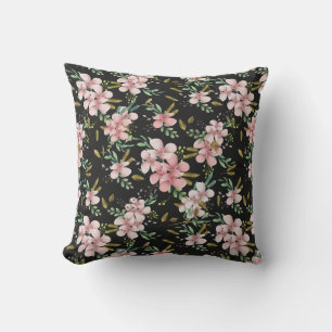 Elegant roze Waterverf Floral Black botanisch Buitenkussen