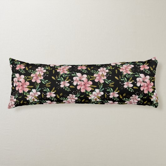 Elegant roze Waterverf Floral Black botanisch Lichaamskussen (Voorkant)