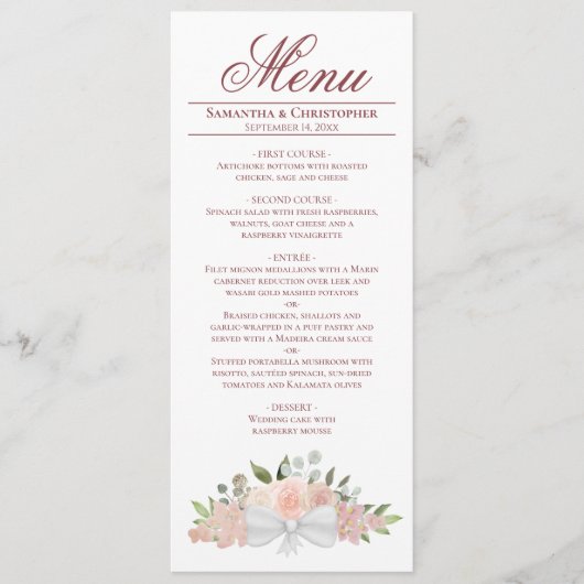 Elegant roze Waterverf Floral Boho Chic Wedding Menu (Voorkant)