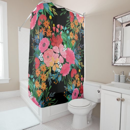 Elegant roze waterverf Floral Bouquet Design Douchegordijn (In situ)