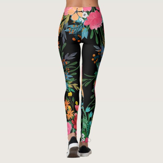 Elegant roze waterverf Floral Bouquet Design Leggings (Achterkant)