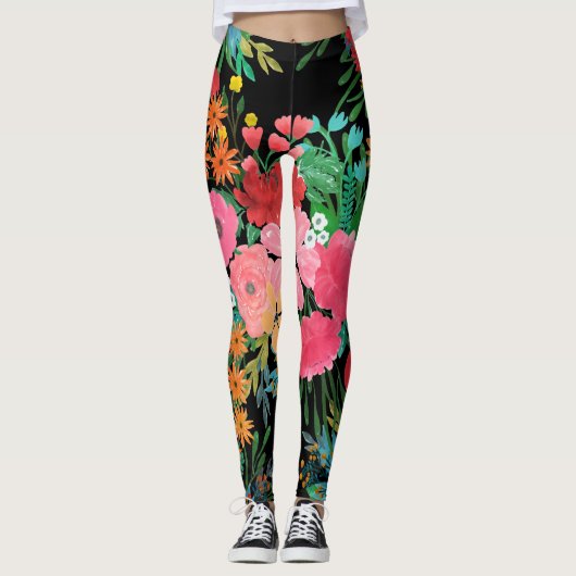 Elegant roze waterverf Floral Bouquet Design Leggings (Voorkant)