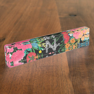 Elegant roze waterverf Floral Bouquet Design Naambordje