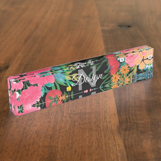 Elegant roze waterverf Floral Bouquet Design Naambordje (Zijkant)