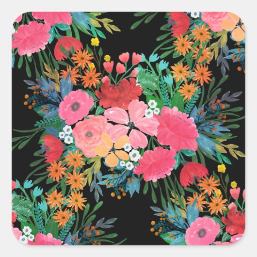 Elegant roze waterverf Floral Bouquet Design Vierkante Sticker (Voorkant)