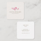 Elegant roze Waterverf Floral Branch Vierkante Visitekaartje (Voorkant / Achterkant)