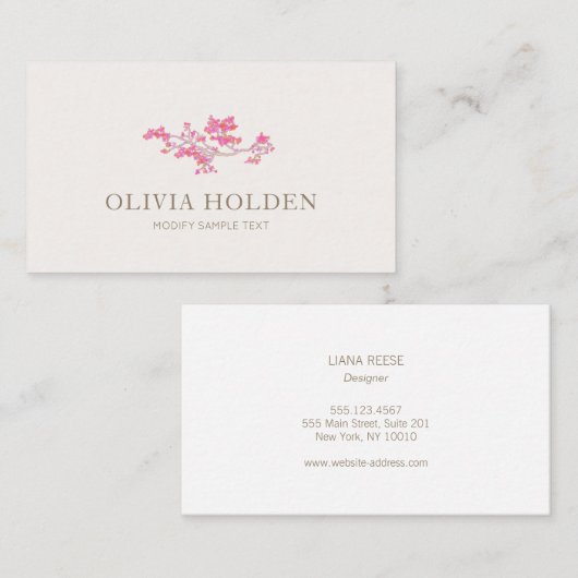 Elegant roze Waterverf Floral Branch Visitekaartje (Voorkant / Achterkant)