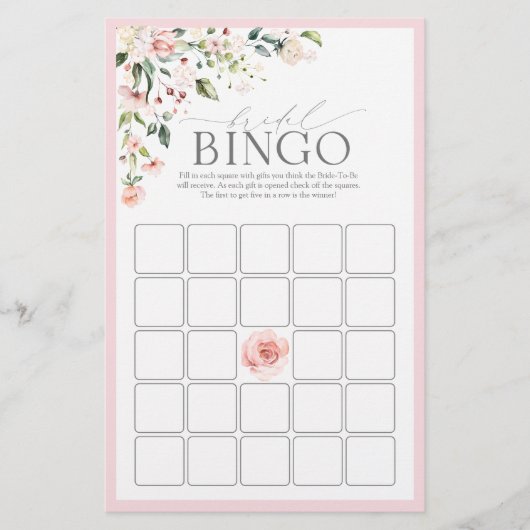 Elegant roze Waterverf Floral Bridal Bingo Game (Voorkant)