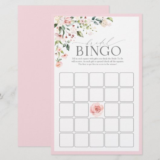 Elegant roze Waterverf Floral Bridal Bingo Game (Voorkant / Achterkant)