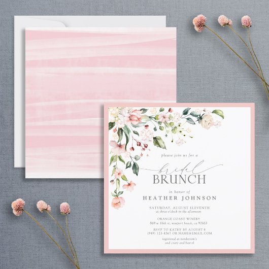 Elegant roze Waterverf Floral Bridal Brunch Kaart
