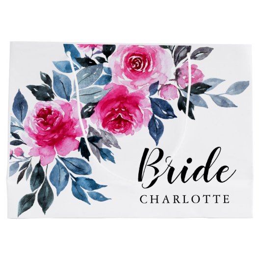 Elegant roze Waterverf Floral Bride Groot Cadeauzakje (Achterkant)