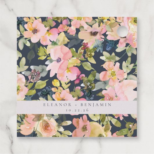 Elegant roze Waterverf Floral Custom Wedding Bedankjes Labels (Achterkant)