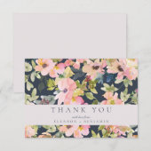 Elegant roze Waterverf Floral Custom Wedding Bedankkaart (Voorkant / Achterkant)