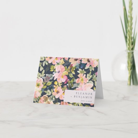 Elegant roze Waterverf Floral Custom Wedding Bedankkaart (Voorkant)