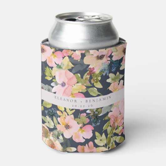 Elegant roze Waterverf Floral Custom Wedding Blikjeskoeler (Blikje Voorkant)