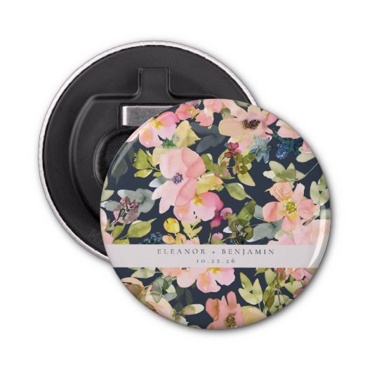 Elegant roze Waterverf Floral Custom Wedding Button Flesopener (Voorkant)